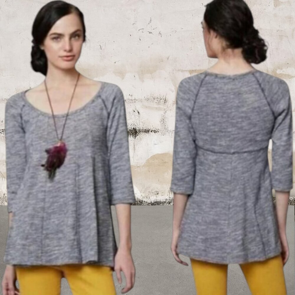 Anthropologie Deletta Pathed Seams 3/4 sleeve blue swing top Size XS